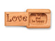 Top View of a 2" Flat Narrow Cherry with laser engraved image of Love, Live, Laugh and Be Happy