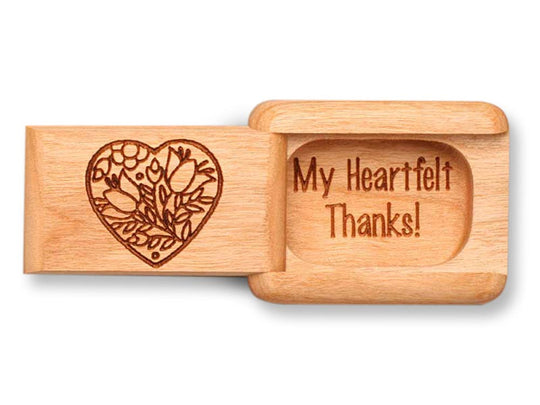 Top View of a 2" Flat Narrow Cherry with laser engraved image of My Heartfelt Thanks!