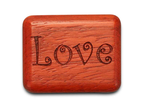 Top View of a 2" Flat Narrow Padauk with laser engraved image of Love, Live, Laugh and Be Happy