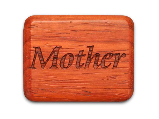 Opened View of a 2" Flat Narrow Padauk with laser engraved image of Mother, Thanks!