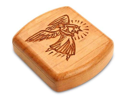 Top View of a 2" Flat Wide Cherry with laser engraved image of Angel & Star