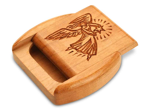 Top View of a 2" Flat Wide Cherry with laser engraved image of Angel & Star