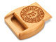 Opened View of a 2" Flat Wide Cherry with laser engraved image of Smiling Sun
