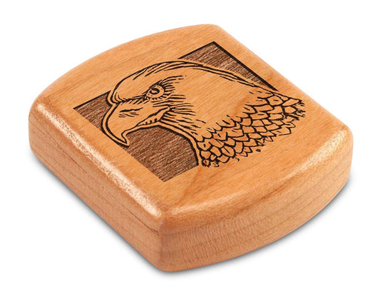 Top View of a 2" Flat Wide Cherry with laser engraved image of Eagle Head