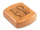 Top View of a 2" Flat Wide Cherry with laser engraved image of Da Vinci Love