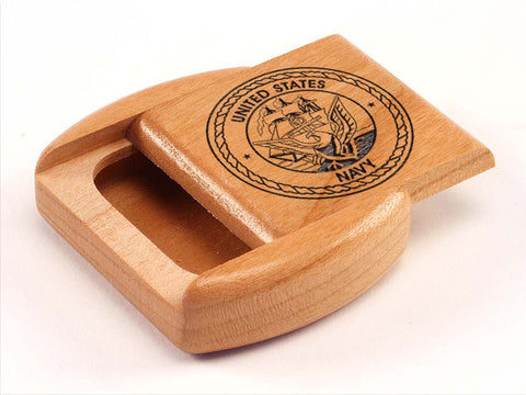 Top View of a 2" Flat Wide Cherry with laser engraved image of Navy Seal