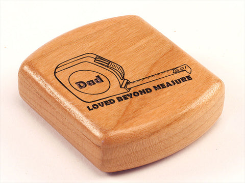 Top View of a 2" Flat Wide Cherry with laser engraved image of Dad Beyond Measure