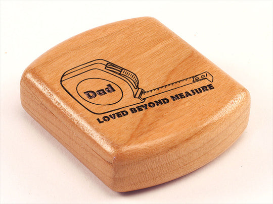 Opened View of a 2" Flat Wide Cherry with laser engraved image of Dad Beyond Measure