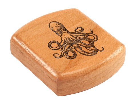 Top View of a 2" Flat Wide Cherry with laser engraved image of Octopus