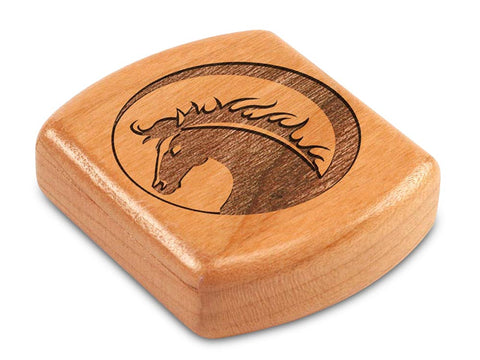 Top View of a 2" Flat Wide Cherry with laser engraved image of Horse Head