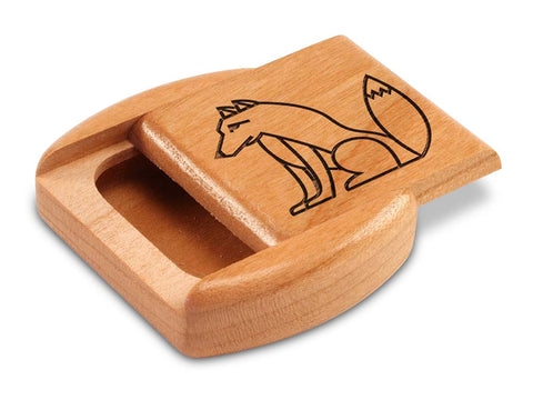 Top View of a 2" Flat Wide Cherry with laser engraved image of Wolf