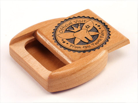 Top View of a 2" Flat Wide Cherry with laser engraved image of Official Visit/ Toothfairy