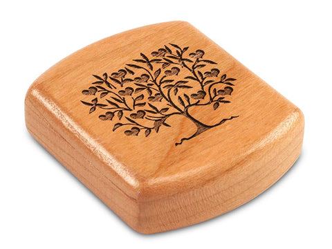 Top View of a 2" Flat Wide Cherry with laser engraved image of Heart Tree