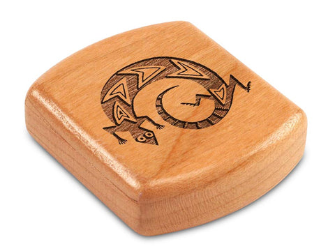 Top View of a 2" Flat Wide Cherry with laser engraved image of Gecko