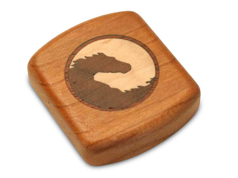 Top View of a 2" Flat Wide Cherry with marquetry pattern of Yin Yang Horse Marquetry of a 2" Flat Wide Cherry - Yin Yang Horse Marquetry