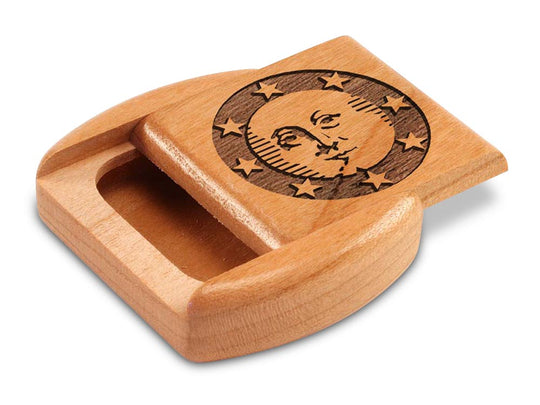 Opened View of a 2" Flat Wide Cherry with laser engraved image of Starry Moon