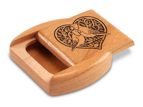 Top View of a 2" Flat Wide Cherry with laser engraved image of Birds in Love