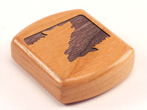 Top View of a 2" Flat Wide Cherry with laser engraved image of Yin Yang Wolves
