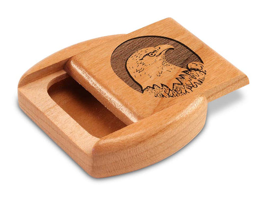 Opened View of a 2" Flat Wide Cherry with laser engraved image of Eagle Head Circle