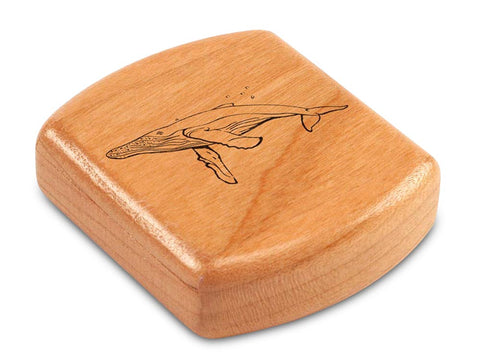 Top View of a 2" Flat Wide Cherry with laser engraved image of Humpback Whale