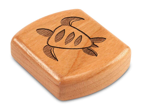 Top View of a 2" Flat Wide Cherry with laser engraved image of Turtle