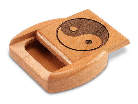 Top View of a 2" Flat Wide Cherry with laser engraved image of Yin Yang