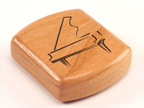 Top View of a 2" Flat Wide Cherry with laser engraved image of Grand Piano