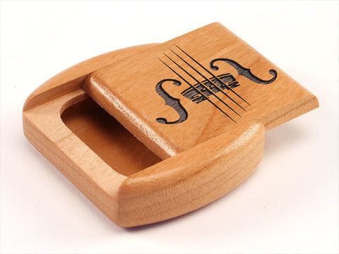 Top View of a 2" Flat Wide Cherry with laser engraved image of Violin