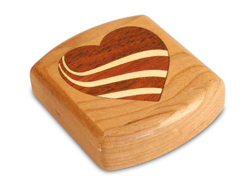 Top View of a 2" Flat Wide Cherry with marquetry pattern of Swirl Heart Marquetry of a 2" Flat Wide Cherry - Swirl Heart Marquetry