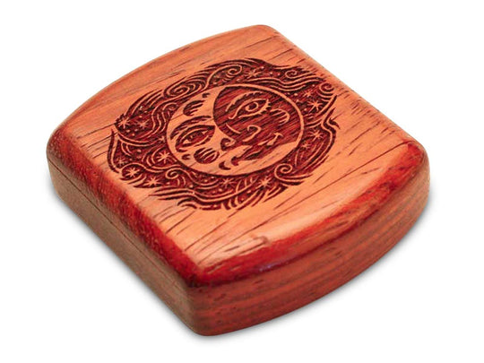 Opened View of a 2" Flat Wide Padauk with laser engraved image of Smiling Moon