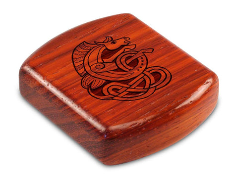 Top View of a 2" Flat Wide Padauk with laser engraved image of Celtic Horse