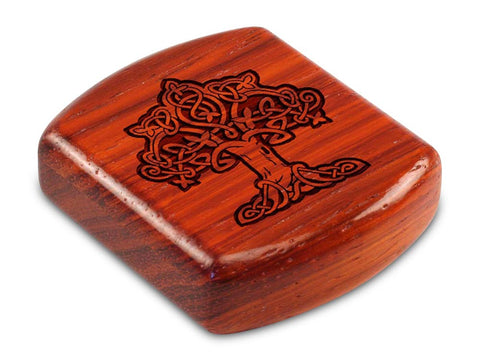 Top View of a 2" Flat Wide Padauk with laser engraved image of Tree of Life