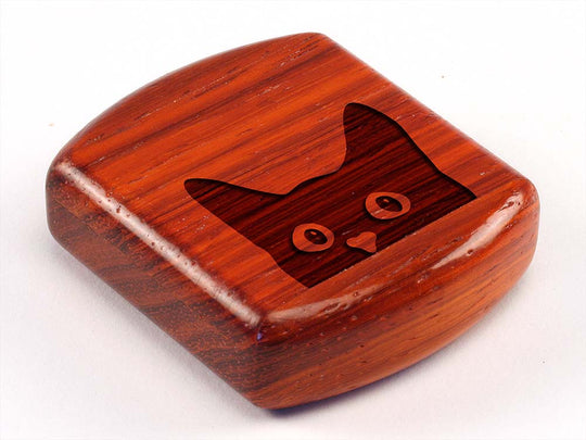 Top View of a 2" Flat Wide Padauk with laser engraved image of Yin Yang Cats