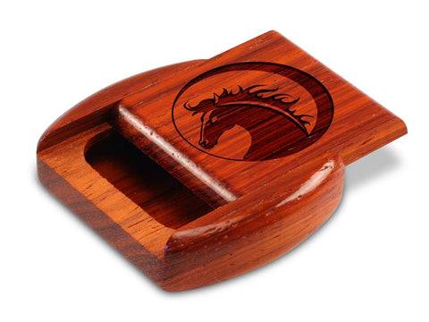 Top View of a 2" Flat Wide Padauk with laser engraved image of Horse Head