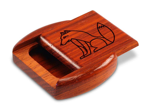 Top View of a 2" Flat Wide Padauk with laser engraved image of Wolf