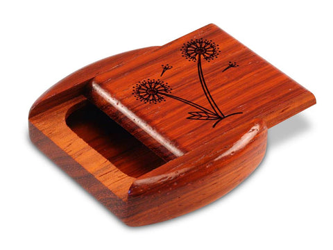 Top View of a 2" Flat Wide Padauk with laser engraved image of Dandelions