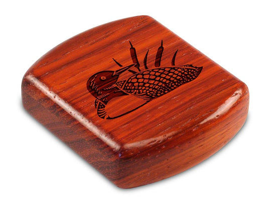 Top View of a 2" Flat Wide Padauk with laser engraved image of Loon