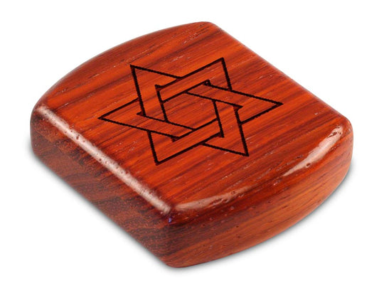 Top View of a 2" Flat Wide Padauk with laser engraved image of Star of David