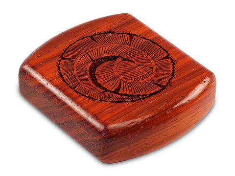 Top View of a 2" Flat Wide Padauk with laser engraved image of Curling Leaf