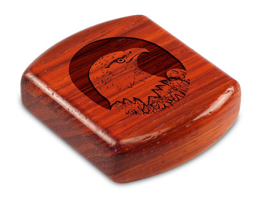 Top View of a 2" Flat Wide Padauk with laser engraved image of Eagle Head Circle