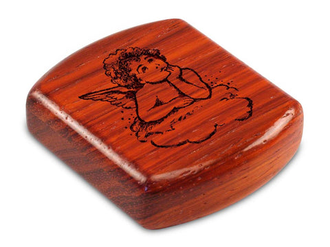 Top View of a 2" Flat Wide Padauk with laser engraved image of Cherub