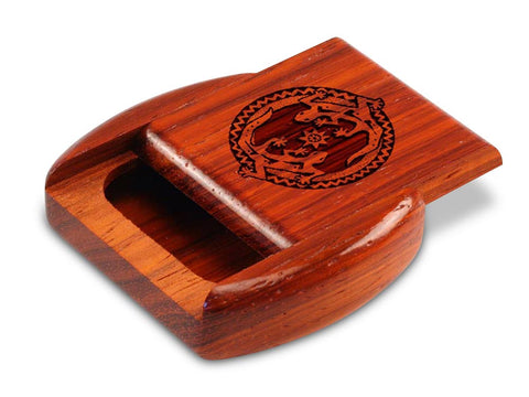 Top View of a 2" Flat Wide Padauk with laser engraved image of Geckos