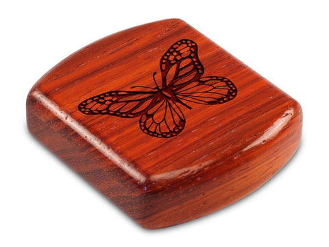 Top View of a 2" Flat Wide Padauk with laser engraved image of Butterfly