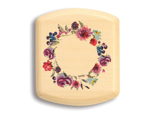 Top View of a 2" Flat Wide Aspen with color printed image of Floral Wreath