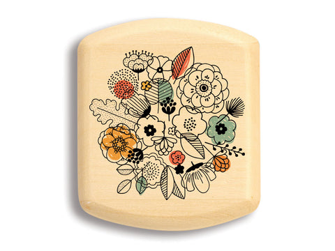Top View of a 2" Flat Wide Aspen with color printed image of Doodle Flowers