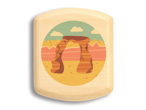 Top View of a 2" Flat Wide Aspen with color printed image of Desert arch graphic