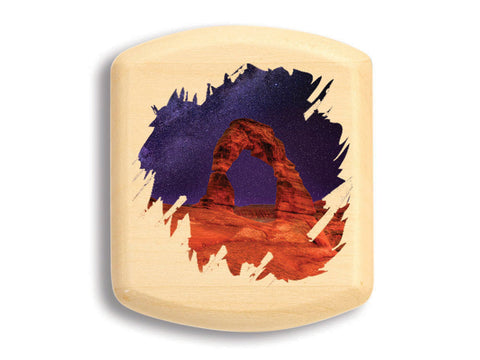 Top View of a 2" Flat Wide Aspen with color printed image of Desert arch