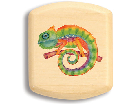 Top View of a 2" Flat Wide Aspen with color printed image of Chameleon