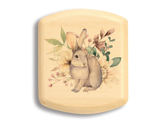 Top View of a 2" Flat Wide Aspen with color printed image of Rabbit and Flowers