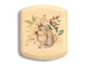 Top View of a 2" Flat Wide Aspen with color printed image of Rabbit and Flowers